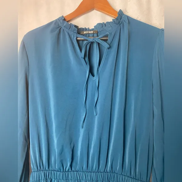 Boho Feminine Tiered Teal Mini Dress Feminine Free Spirit BTFBM ruffle L - Image 3