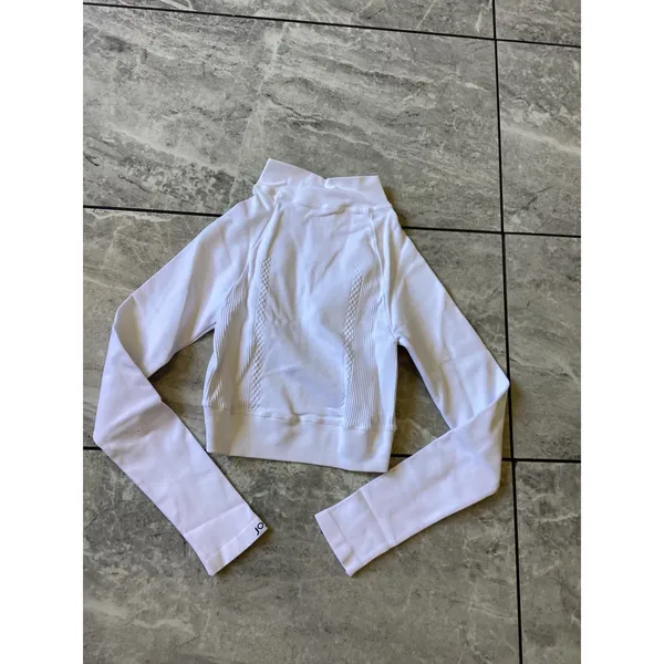 Joja NWOT Womens White Seamless Quarter Zip Long Sleeve Cropped Athletic Top XS - Image 8