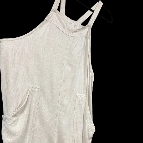 Universal Threads M Beige Oatmeal Linen Wide Leg Overalls Jumpsuit Boho Lagenlook - Image 3