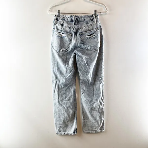 Good American Good Heritage Mid Rise Straight Leg Distressed Jeans Blue 00 - Image 4