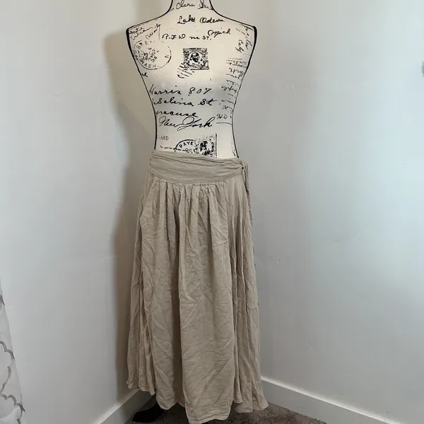 Free People Maxi Skirt Gauze Beige Boho Bohemian Festival Flowy Sz L - Image 3