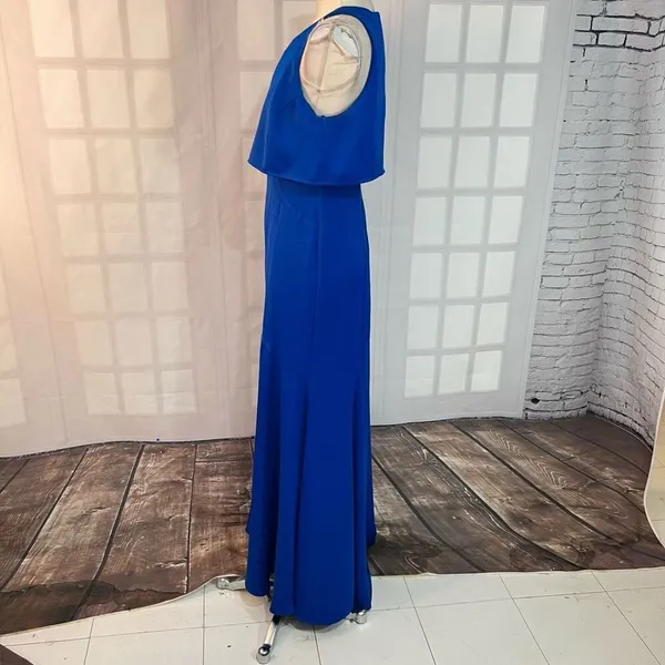 Nicole Miller Royal Blue Satin Sleeveless Flounce Formal Gown Size 8 - Image 9