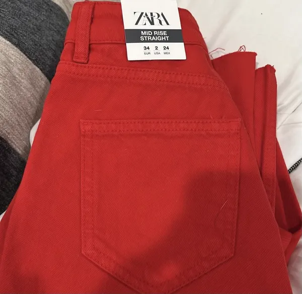 Zara Red Mid Rise Straight Denim Jeans - Image 13