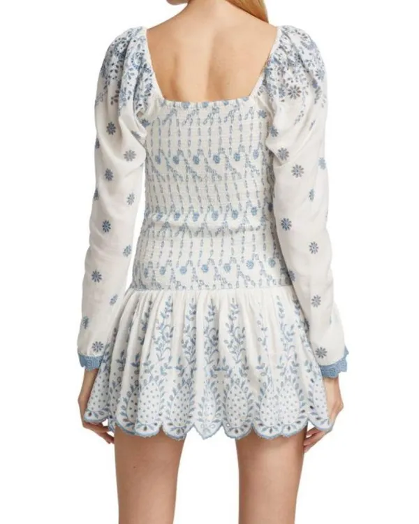 Boutique Blue and White Smocked Mini Dress - Image 2