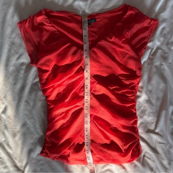 For Cynthia Vibrant Orange Red Tiered Mesh Cap Sleeve Top Size S - Image 6