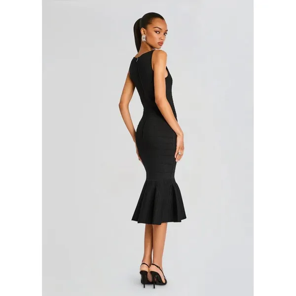 Retrofête Marta Bandage Knit Midi‎ Dress Metallic Black Size L - Image 4