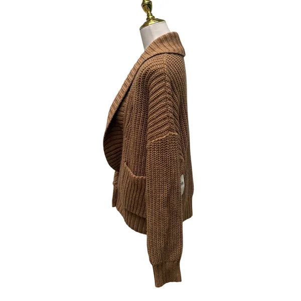 Anthropologie‎ Cardigan Sweater M Honey Brown NWT Wool Blend Shaker Shawl Collar - Image 6