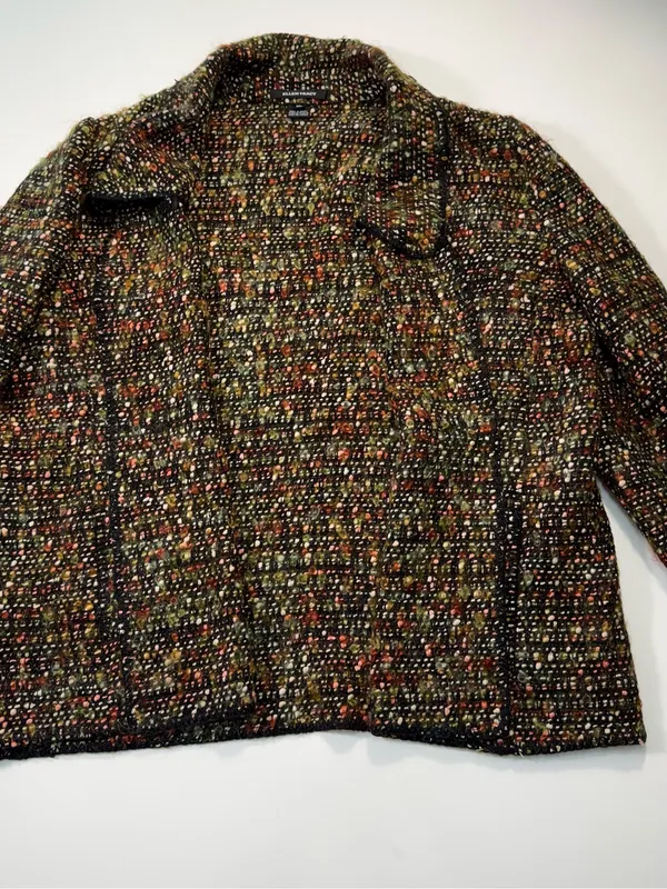 Ellen Tracy Cotton Wool Blend Multicolor Tweed Bouclé Jacket in Earth Tones - Image 2