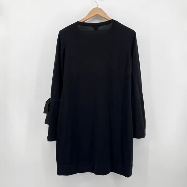 Club Monaco Womens Black 100% Wool Bell Sleeve Bow‎ Detail Sweater Dress Large - Image 6