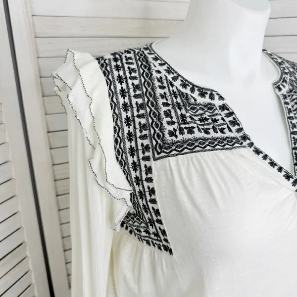 Fat‎ Face Martha Boho Embroidered V Neck Slub Knit Shirt Cream 12 Long Sleeve - Image 5