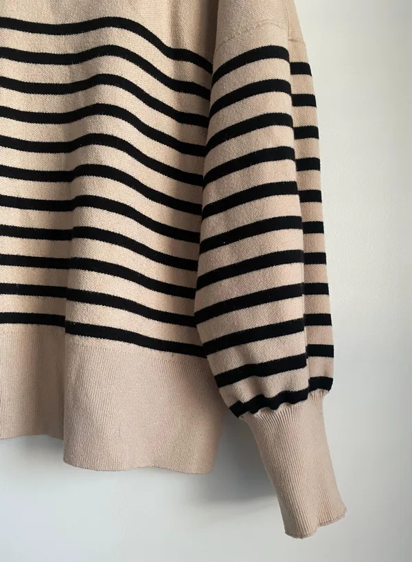 Etch new crew neck beige and black stripes sweater size XL - Image 3