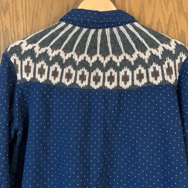 Free people button front knit back navy‎ polka dot top - Image 4