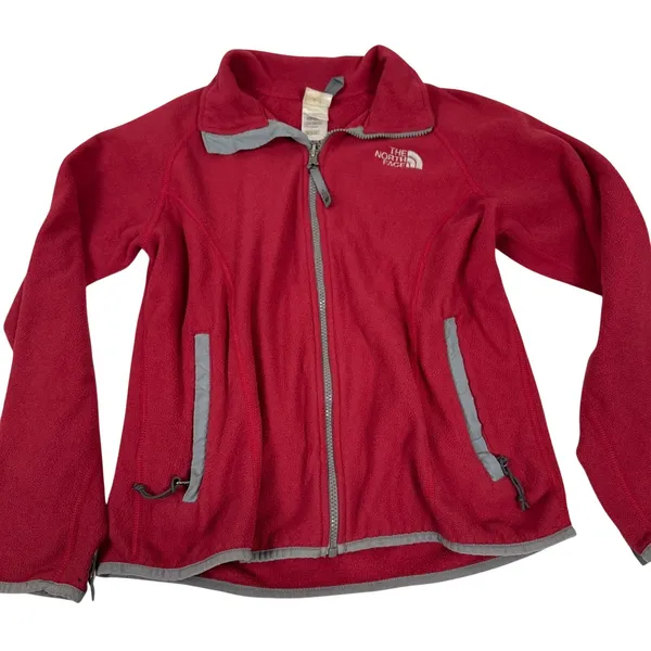 The North Face‎ Womens Red Full Zip Fleece Jacket Grey Trim Mock Neck Gorpcore - Image 5