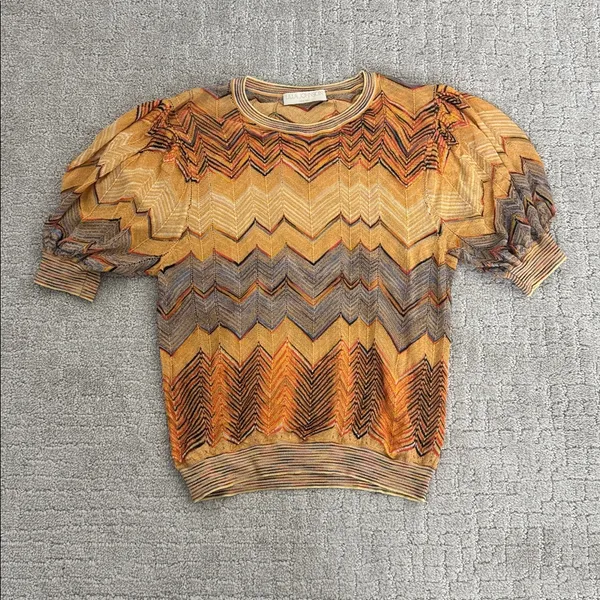 Ulla Johnson Priscilla Chevron Puff Sleeve Knit short sleeve yellow blue zigzag - Image 7