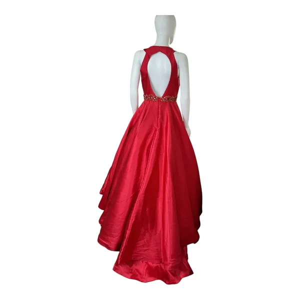 Mac Duggal Red Tiered‎ Ruffle Beaded Waist High Neck Ball Gown Dress Size 8 - Image 12