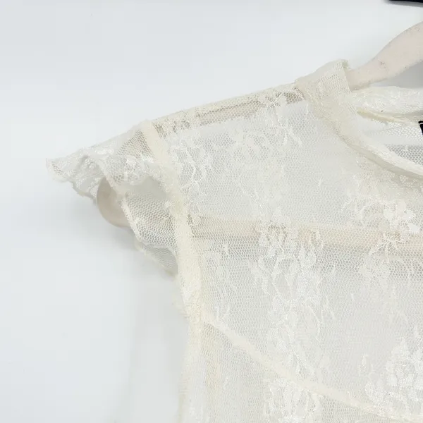 Stargazer Womens Vintage Y2K Fairycore‎ Delicate Lace Sheer Ivory Blouse Top - Image 4