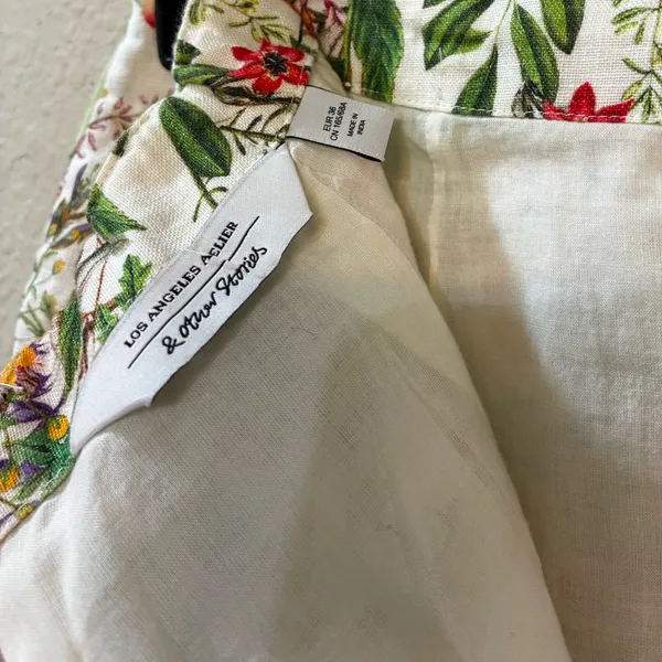 & Other Stories Linen Blend Wildflower Floral Mini Skirt Ruffle Hem Cream Size 4 - Image 4