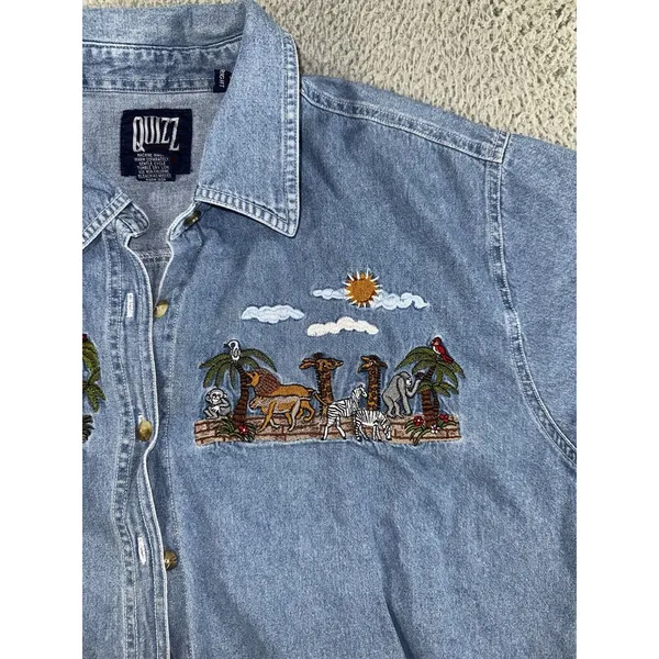 Vintage Quizz‎ Noahs Arc Shirt Women 20 Blue Jean Denim Button Up - Image 5