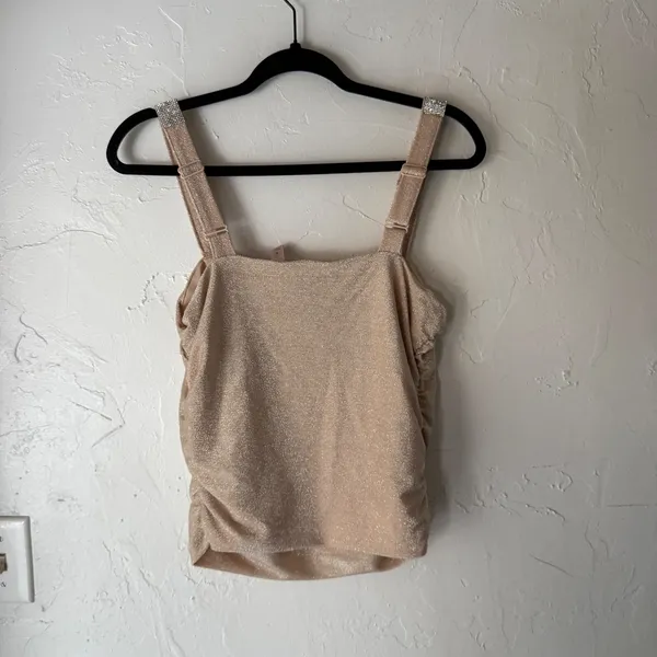 Willow & Root Women's Sparkle‎ Rhinestone Strap Ruched Tank Top Champagne Small - Image 6