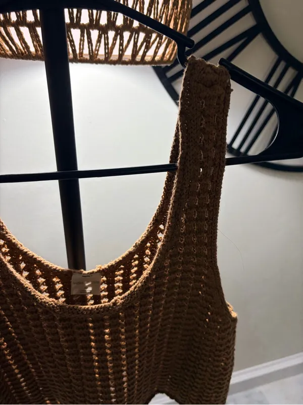wild fable Brown Crochet Scoop Neck Crop Top - Image 4