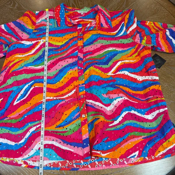 John Mark NWT Watercolor‎ Eyelet Button Front Shirt Mutlicolor Plus Size 2X - Image 9