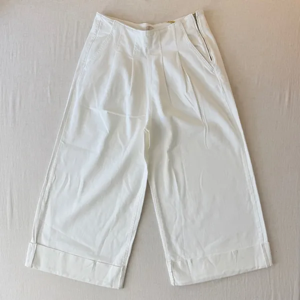 Maeve Anthropologie Wide Leg Crop Pleated Pants Womens 31T White Denim High Rise - Image 2