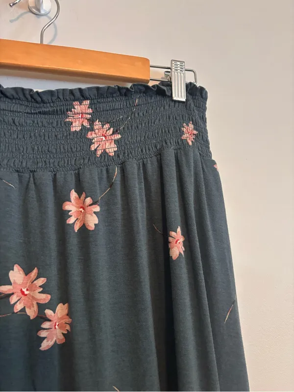 DR2 Daniel Rainn Green Pink Floral Smocked Boho Midi Maxi Skirt - Image 6