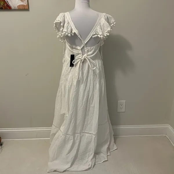 Lulus Chasing Summer White Swiss Dot Tie Back Maxi Dress - Image 4