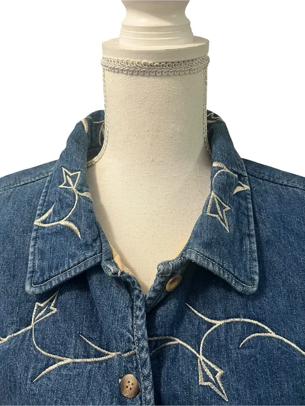River Ridge Trading Co. Vintage Quilted Denim Embroidered Vest XL Hong Kong - Image 3