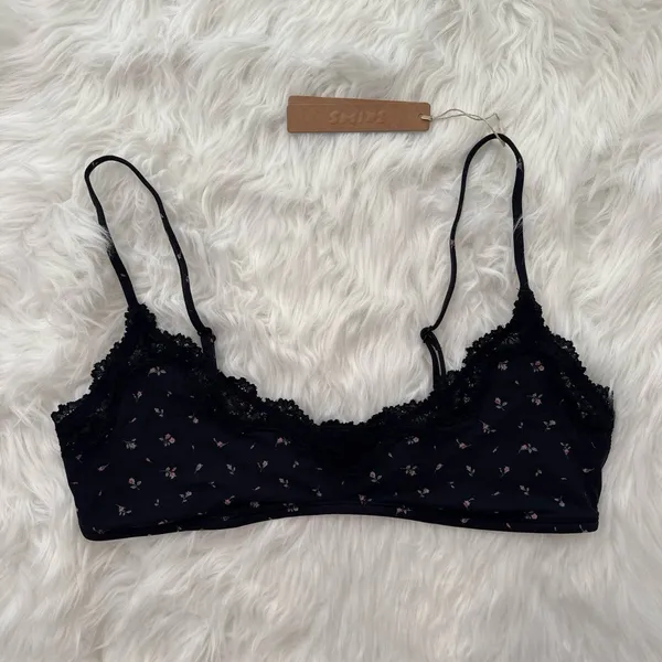Skims Fits Everybody Lace Scoop Bralette Onyx Rosebud Print Size Large - Image 2