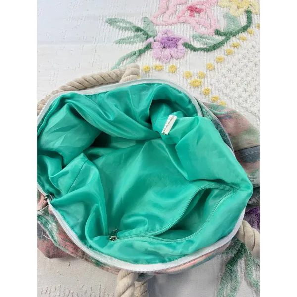 Abstract Beach Tote Bag Rope Handles‎ Turquoise Lining Travel Shopper - Image 8