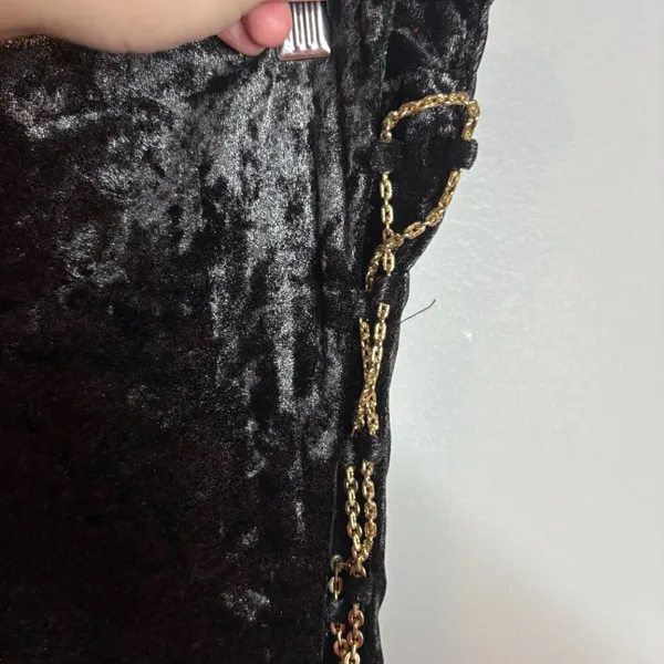 House of CB black velvet strapless gold chain lace up midi dress - Image 2