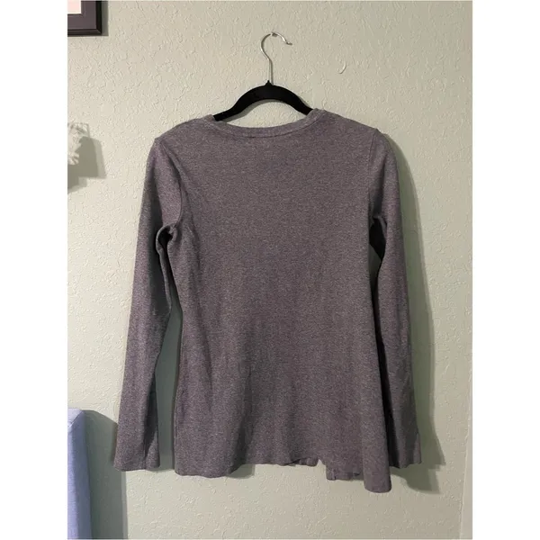 Theory Perry Ribbed Button Side Long Sleeve Tee Size Medium Heathered Gray - Image 6