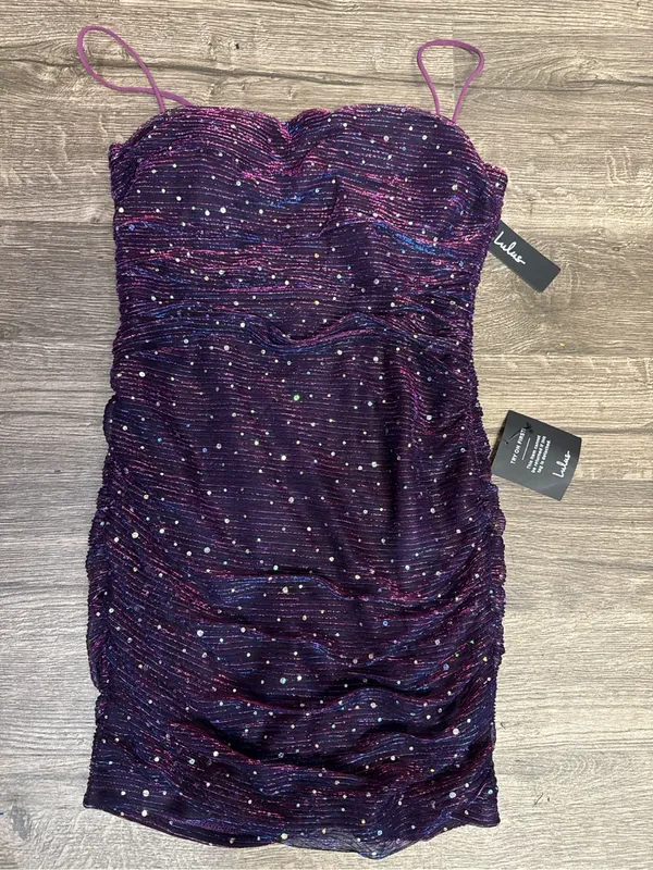 Lulus Purple Metallic Rhinestone Bodycon Mini Dress Size L NWT - Image 2