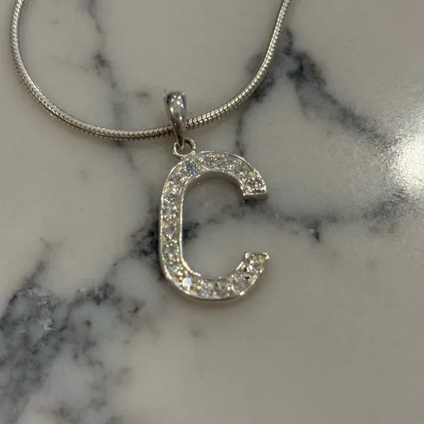 Sterling silver NWT 18” chain with rhinestone initial C - Image 2