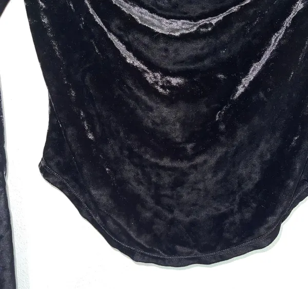 Revolve Black Velvet Cowl Neck Button Back Cropped Top - Image 7