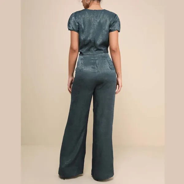 Lulus Let Me Entertain You Dark Green Satin Wide-Leg Jumpsuit - Image 10