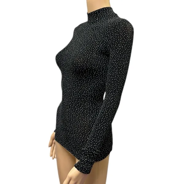 Newport Starry Night Mock Neck Long Sleeve Lightweight Bodycon Nylon Top Small - Image 4