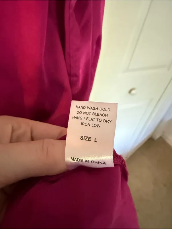 12th Tribe Hot Pink Satin Shiny Shirt Dress Button Down Collared Mini Large - Image 7