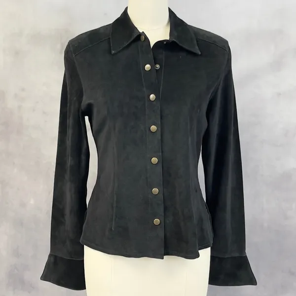 Vintage Westbury Leather Shirt Jacket Women M Black Suede Minimal Indie Edgy 90s - Image 15