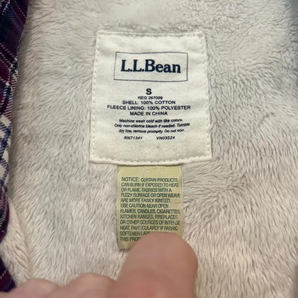 L.L Bean Fleece Lined Flannel Plaid Button Shirt Jacket Purple Womens Size Small - Image 9