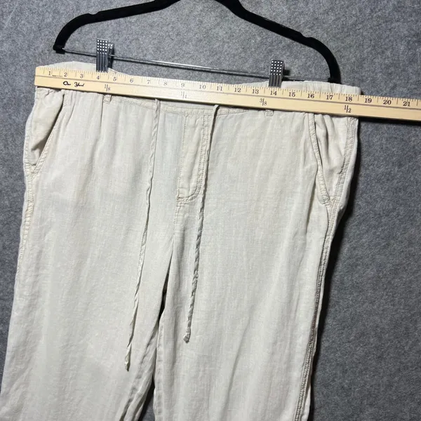 Caslon 100% Linen Pants Women M Beige Waist Drawstring Cropped Casual‎ - Image 2