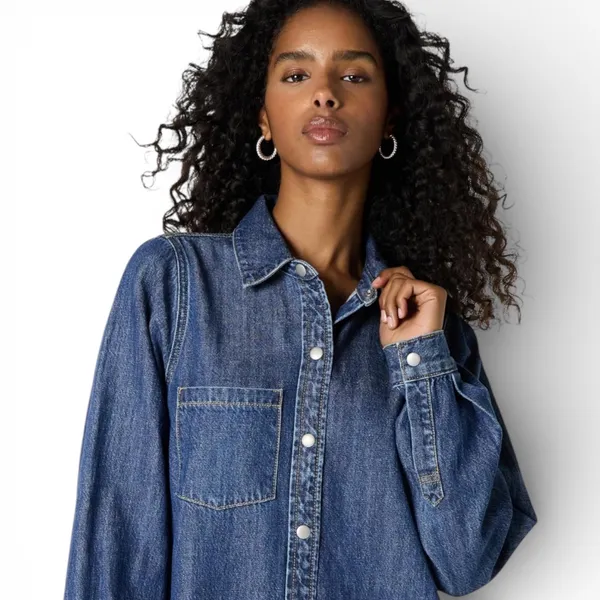 The Drop Katerina Classic Denim Shirt Dress‎ Long Sleeve Button Front XS - Image 2