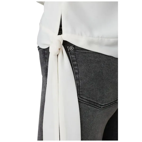 Krisa Ivory Cream‎ High Neck Keyhole Cut Out Front Tie Waist Blouse Size XS - Image 6