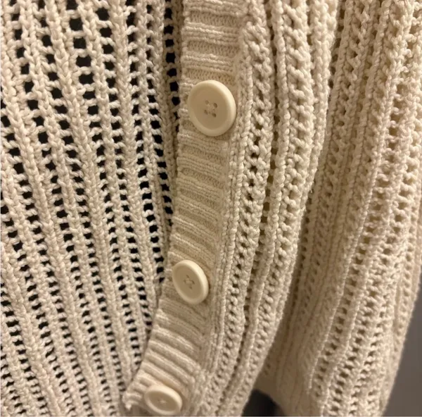 American Eagle Outfitters Cream Open-Knit Cardigan - Image 5