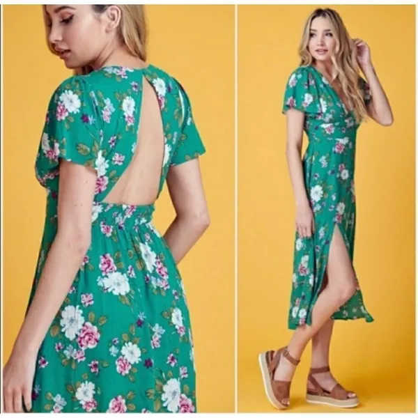 ✨blue blush floral green midi dress✨ - Image 4
