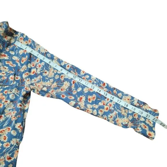 Haute Hippie‎ NWOT Long Sleeve Blue Floral Buttoned Midi Dress Size Small - Image 13