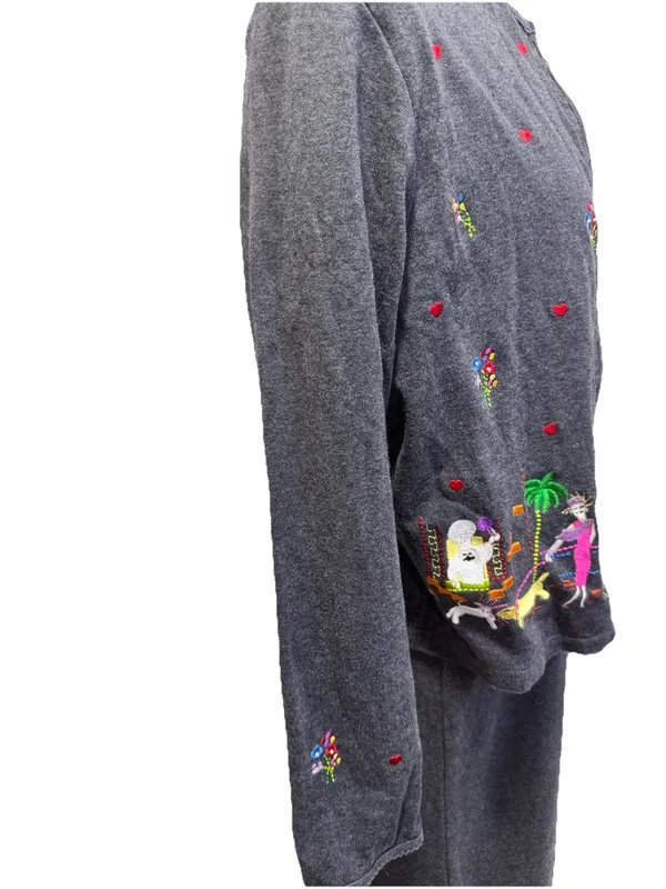 Marisa Christina Gray Maxi Dress M Floral Embroidery Cottagecore Modest Teacher - Image 12