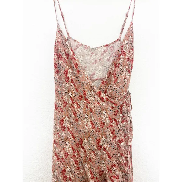 Free People All My Love Pink Multi Floral Print Wrap Slip Dress Size Large - Image 10