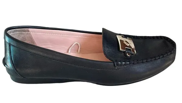 Kate Spade Black Carmen Leather Driving Loafers with Silver Spade Hardware 7B - Image 9